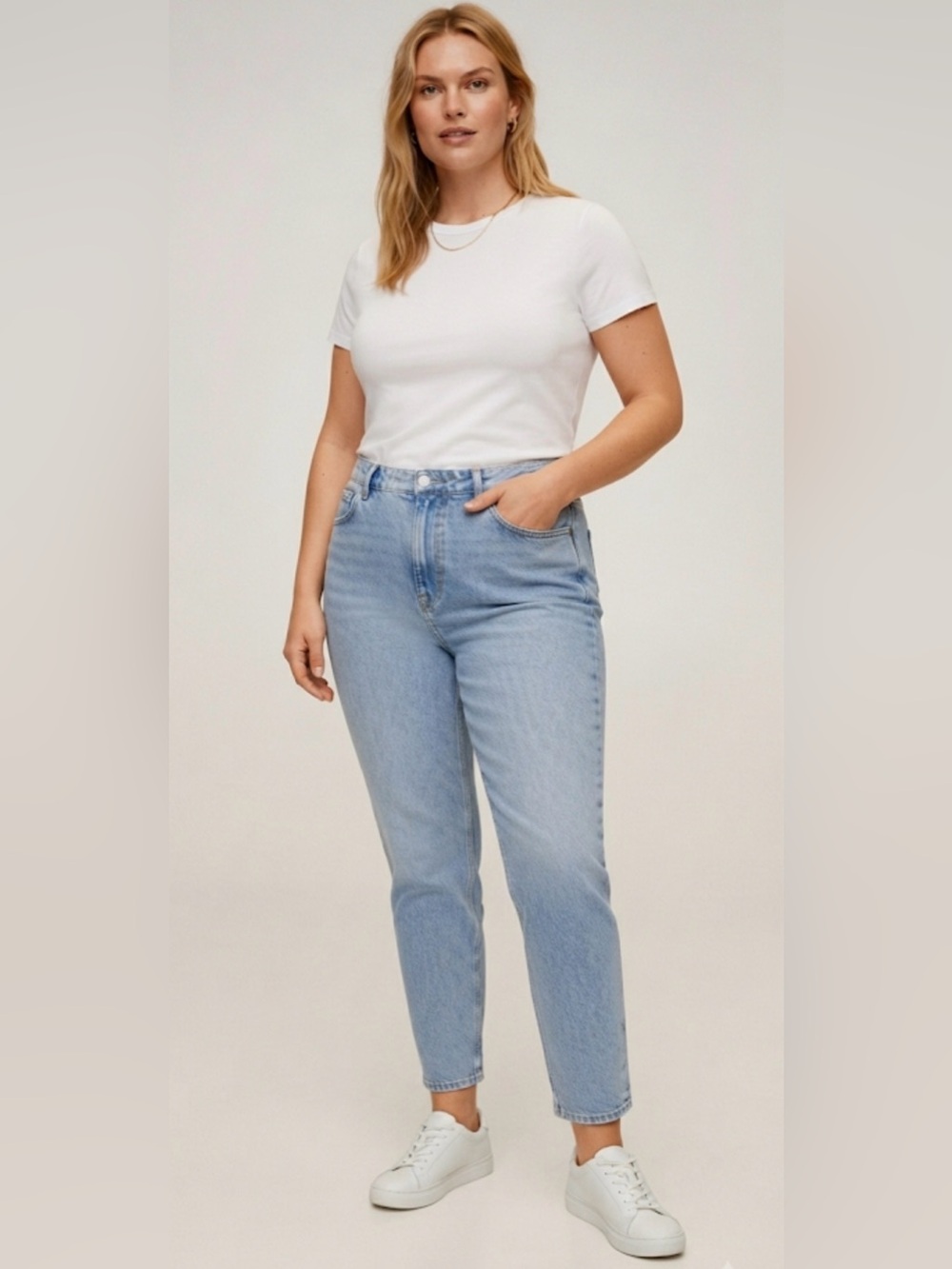 Mango Light Blue Denim Mom Jeans with Yellow Stitching